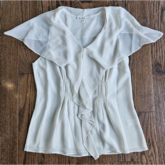CAbi 814 Sheer Layered Ruffle Blouse Women's Size M Off-White Draped Top NWT - Picture 1 of 10